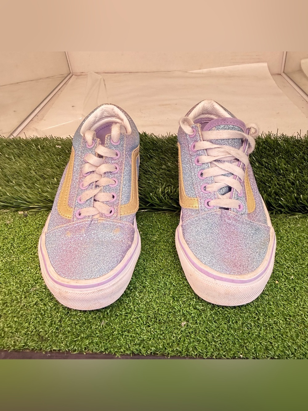 Vans Kids Iridescent Lavender and Gold Glitter Low-Top Sneakers - Picture 2 of 5
